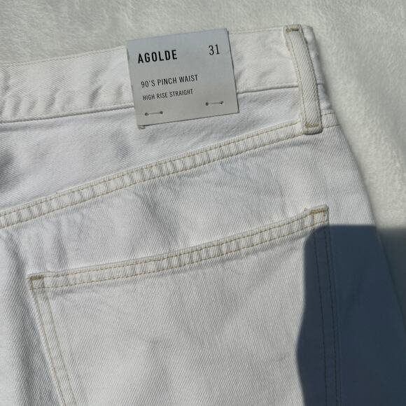 AGOLDE 90's Pinch Waist High Rise Straight Jeans Porcelain White Sz 31 NWT $200 - Picture 12 of 14